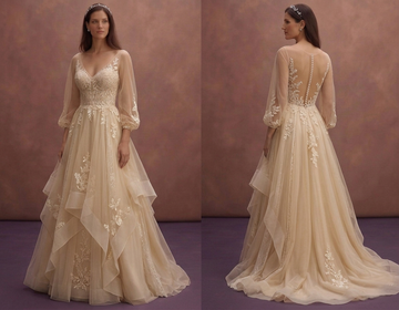 Champagne Boho Chic Wedding Dress with Soft Layers
