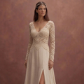 Champagne Boho Wedding Dress with Crochet Lace Bodice