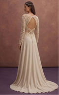 Champagne Boho Wedding Dress with Crochet Lace Bodice