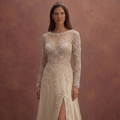 Champagne Bridal Dress with Delicate Pearl Embroidery