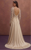 Champagne Bridal Dress with Delicate Pearl Embroidery