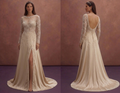 Champagne Bridal Dress with Delicate Pearl Embroidery