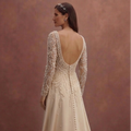 Champagne Bridal Dress with Delicate Pearl Embroidery