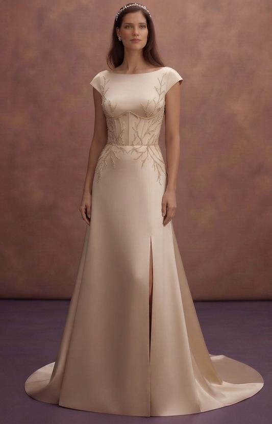 Champagne Bridal Gowns with Luxurious Satin Finish