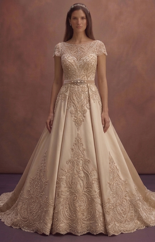 Champagne Bridal Gown with Cathedral Length Train