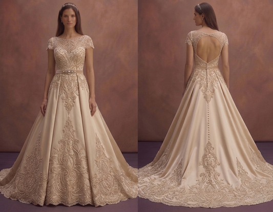 Champagne Bridal Gown with Cathedral Length Train