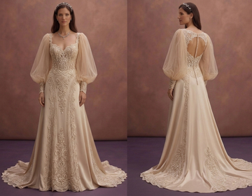 Champagne Bridal Gown with Detachable Tulle Sleeves