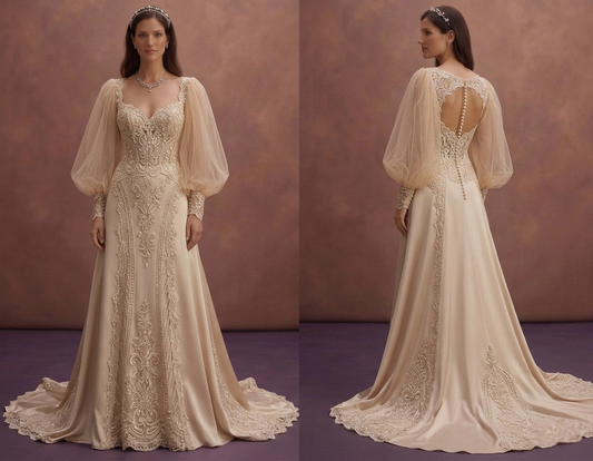 Champagne Bridal Gown with Detachable Tulle Sleeves