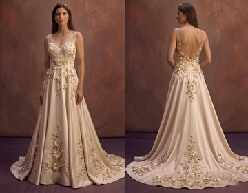 Champagne Bridal Gown with Elegant Floral Embroidery