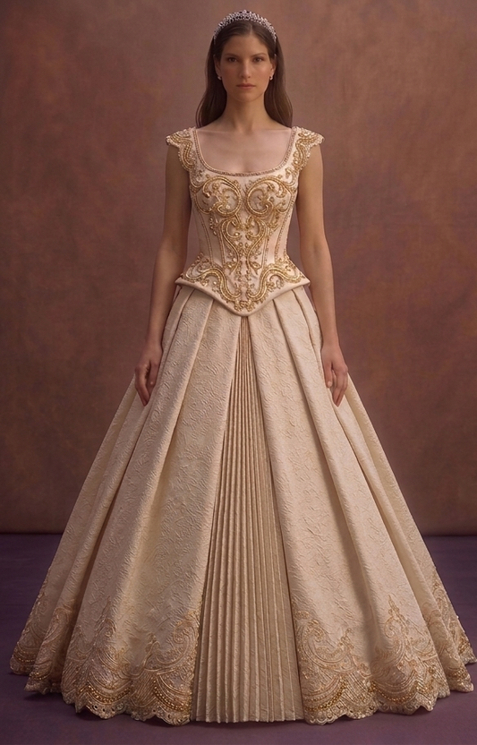 Champagne Bridal Gown with Structured Basque Waist