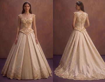 Champagne Bridal Gown with Structured Basque Waist