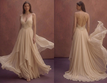 Champagne Chiffon Beach Wedding Dress with Lightweight Flow