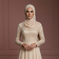 Champagne Chiffon Flowing Gown – Hijab Muslim Bridal Wedding Dress