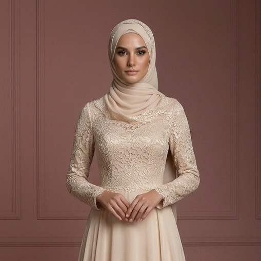 Champagne Chiffon Flowing Gown – Hijab Muslim Bridal Wedding Dress