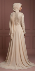 Champagne Chiffon Flowing Gown – Hijab Muslim Bridal Wedding Dress