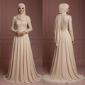 Champagne Chiffon Flowing Gown – Hijab Muslim Bridal Wedding Dress