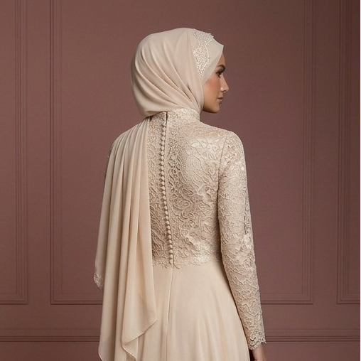 Champagne Chiffon Flowing Gown – Hijab Muslim Bridal Wedding Dress