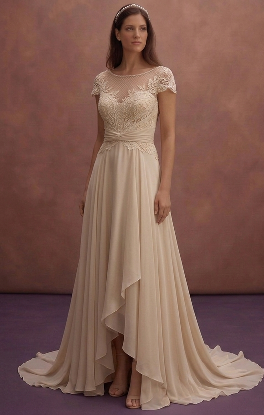 Champagne Chiffon Wedding Dress with Soft Bohemian Feel