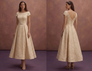 Champagne Court Wedding Dress with Chic Tea Length Hem