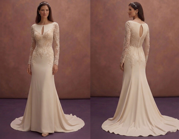 Champagne Crepe Wedding Dress with Elegant Flowing Train