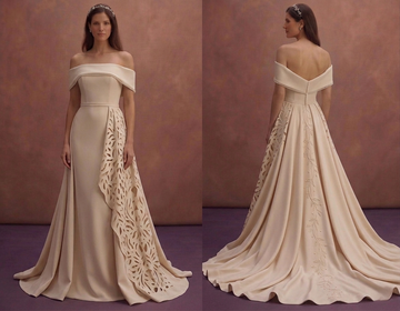 Champagne Crepe Wedding Dress with Elegant Flowing Train