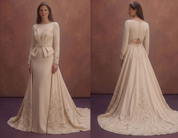 Champagne Crepe Wedding Dress with Elegant Train