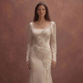Champagne Elegant Bridal Dress with Long Sleeve Silhouette