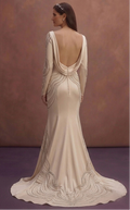 Champagne Elegant Bridal Dress with Long Sleeve Silhouette