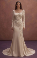 Champagne Elegant Bridal Dress with Long Sleeve Silhouette