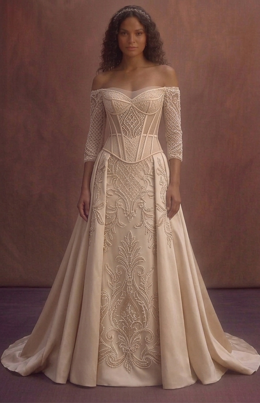 Champagne Elegant Wedding Dress with Corset Structure