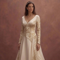 Champagne Elegant Wedding Dress with Open Back Design