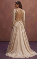Champagne Elegant Wedding Dress with Open Back Design