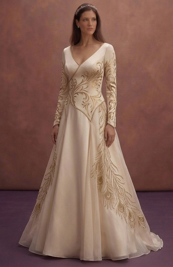 Champagne Elegant Wedding Dress with Open Back Design