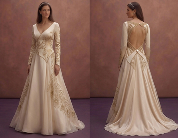 Champagne Elegant Wedding Dress with Open Back Design