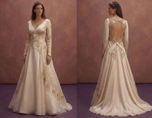 Champagne Elegant Wedding Dress with Open Back Design