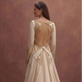 Champagne Elegant Wedding Dress with Open Back Design