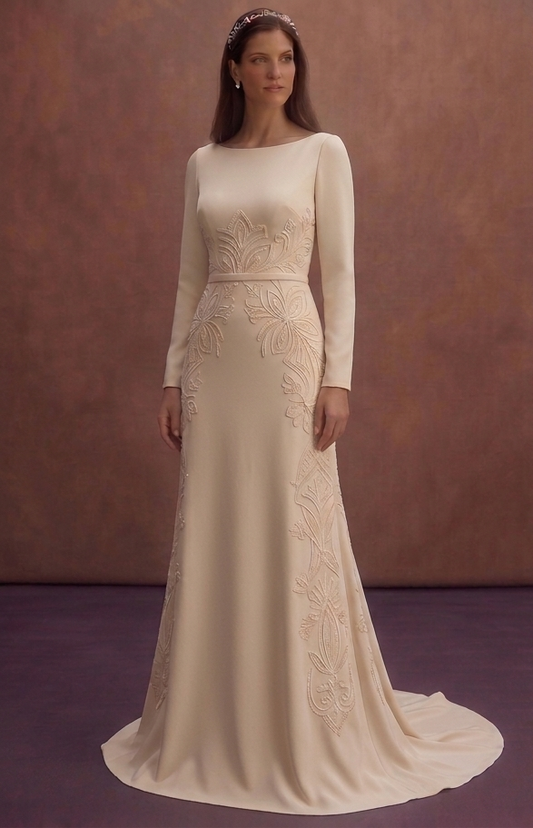 Champagne Elegant Wedding Dress with Open Back Silhouette