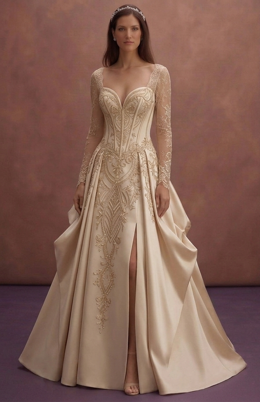 Champagne Elegant Wedding Dress with Structured Corset
