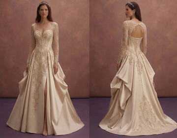 Champagne Elegant Wedding Dress with Structured Corset