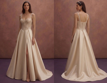 Champagne Elegant Wedding Dress with Structured Corset Fit