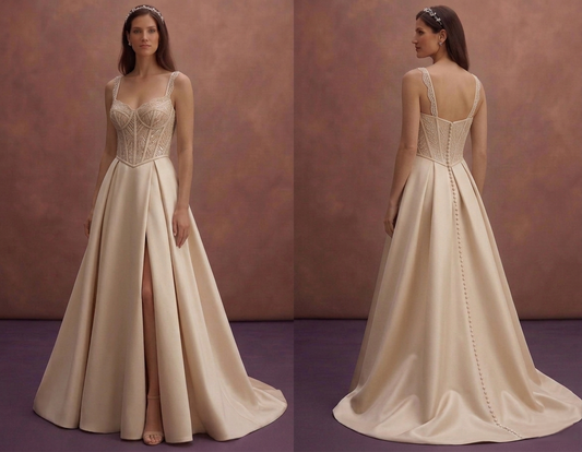 Champagne Elegant Wedding Dress with Structured Corset Fit