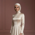 Champagne Hijab Bridal Wedding Dress Satin Modest Bridal Muslim