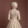 Champagne Lace Ball Gown – Elegant Muslim Wedding Dress with Hijab Muslim