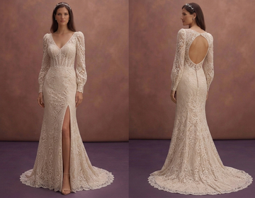 Champagne Lace Fit and Flare Wedding Dress