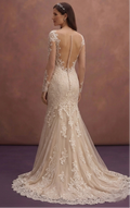 Champagne Lace Fit and Flare Wedding Dress with Train