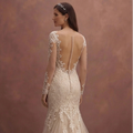 Champagne Lace Fit and Flare Wedding Dress with Train