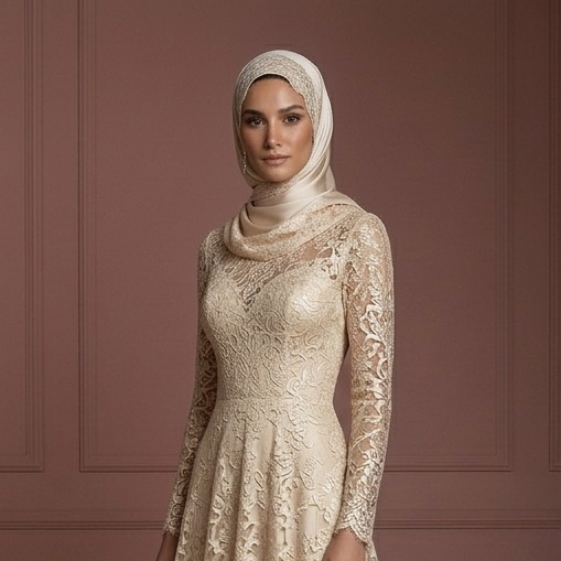 Champagne Lace Long Sleeve Wedding Dress – Perfect Muslim Outfit