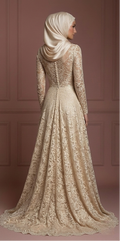 Champagne Lace Long Sleeve Wedding Dress – Perfect Muslim Outfit