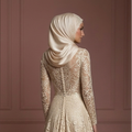 Champagne Lace Long Sleeve Wedding Dress – Perfect Muslim Outfit