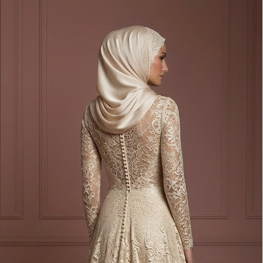 Champagne Lace Long Sleeve Wedding Dress – Perfect Muslim Outfit